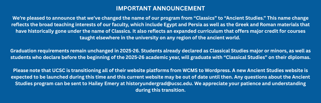 Important Announcement: Classical Studies Name Change to Ancient Studies